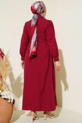 Gömlek Yakalı Yan Bağlamalı Elbise Bordo - Elbise