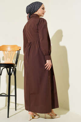 Gömlek Yakalı Yan Bağlamalı Elbise Kahve - Elbise