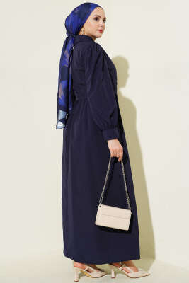 Gömlek Yakalı Yan Bağlamalı Elbise Lacivert - Elbise