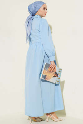 Gömlek Yakalı Yan Bağlamalı Elbise Mavi - Elbise