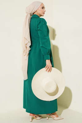 Gömlek Yakalı Yan Bağlamalı Elbise Zümrüt - Elbise