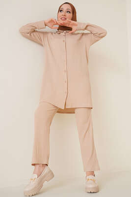 Gömlekli Bürümcük İkili Takım Bej 