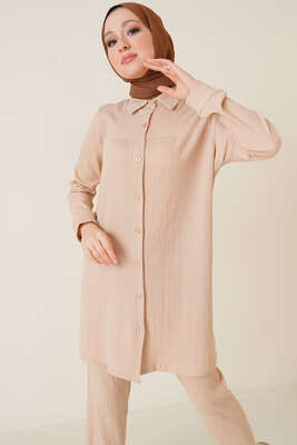 Gömlekli Bürümcük İkili Takım Bej - İKİLİ TAKIM