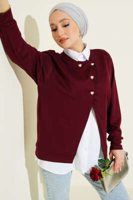 Gömlekli Düğmeli Hırka İkili Takım Bordo - Hırka