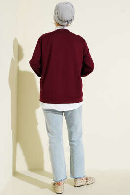 Gömlekli Düğmeli Hırka İkili Takım Bordo - Hırka