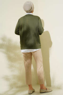 Gömlekli Düğmeli Hırka İkili Takım Haki - Hırka