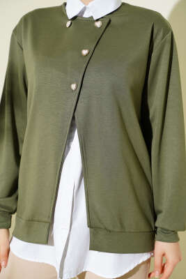 Gömlekli Düğmeli Hırka İkili Takım Haki - Hırka