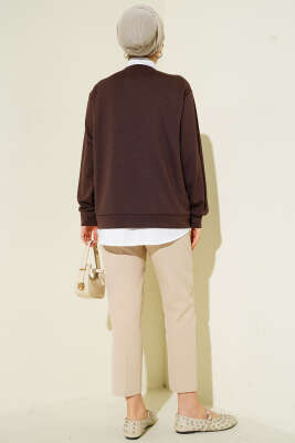 Gömlekli Düğmeli Hırka İkili Takım Kahve - Hırka