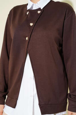 Gömlekli Düğmeli Hırka İkili Takım Kahve - Hırka