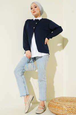 Gömlekli Düğmeli Hırka İkili Takım Lacivert - Hırka