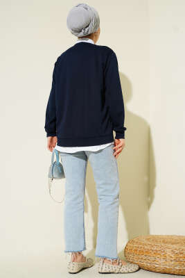 Gömlekli Düğmeli Hırka İkili Takım Lacivert - Hırka