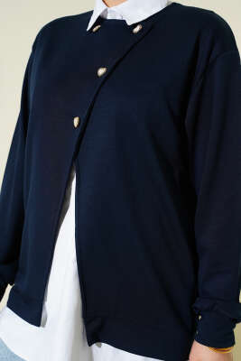 Gömlekli Düğmeli Hırka İkili Takım Lacivert - Hırka