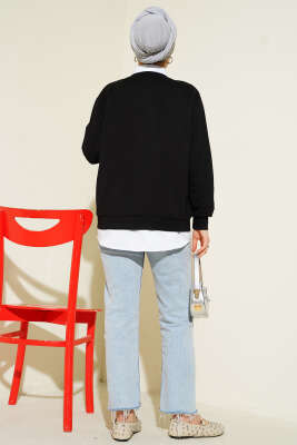 Gömlekli Düğmeli Hırka İkili Takım Siyah - Hırka