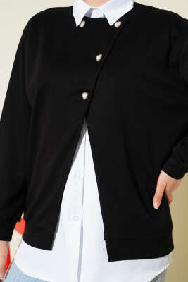 Gömlekli Düğmeli Hırka İkili Takım Siyah - Hırka