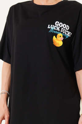 Good Luck Duck Baskılı T-shirt Siyah - Kadın Giyim Modelleri