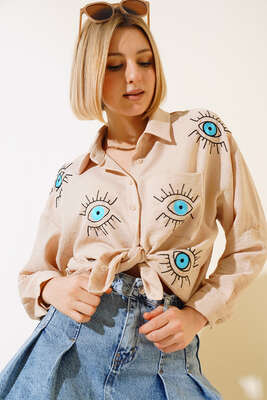 Göz Nakışlı Gömlek Bej - LUSTRİN