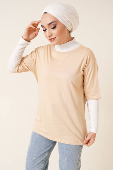 Grow Your Own Way Baskılı Tshirt Camel - Tesettür T-shirt