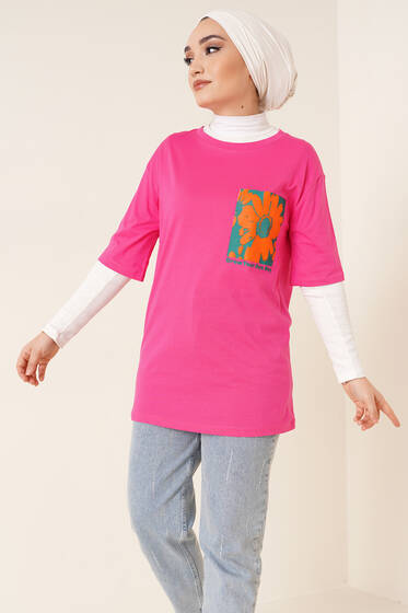 Grow Your Own Way Baskılı Tshirt Fuşya - T-Shirt