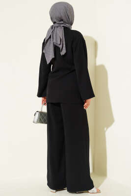 Gül Aksesuarlı Bağlamalı İkili Takım Siyah - İkili Takım