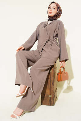 Gül Aksesuarlı Bağlamalı İkili Takım Vizon - MD TREND