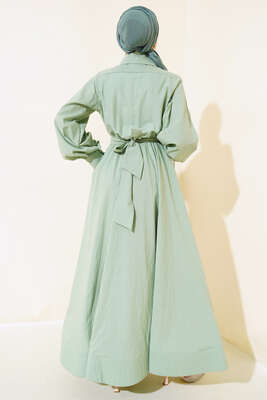 Gül Aksesuarlı Elbise Çağla Yeşili - Thumbnail