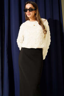 Gül Bluzlu Etekli İkili Takım Ekru - Kadın Giyim Modelleri