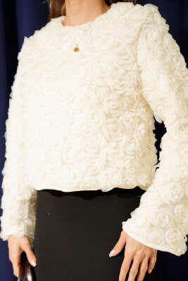 Gül Bluzlu Etekli İkili Takım Ekru - Kadın Giyim Modelleri