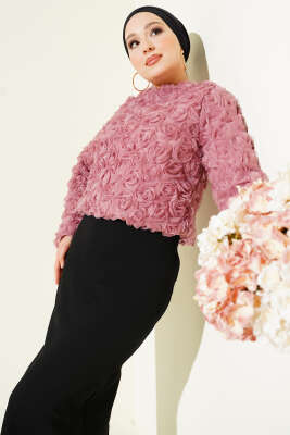 Gül Bluzlu Etekli İkili Takım Gül Kurusu - İkili Takım