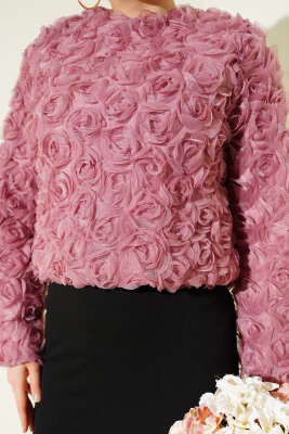 Gül Bluzlu Etekli İkili Takım Gül Kurusu - İkili Takım