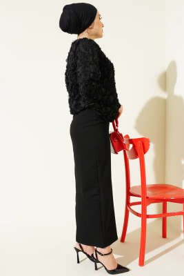 Gül Bluzlu Etekli İkili Takım Siyah - İkili Takım