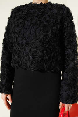 Gül Bluzlu Etekli İkili Takım Siyah - İkili Takım