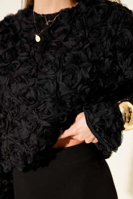 Gül Bluzlu Etekli İkili Takım Siyah - Kadın Giyim Modelleri