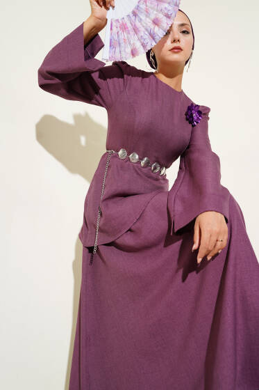 Gül Broşlu Etekli İkili Takım Gül Kurusu - İkili Takım