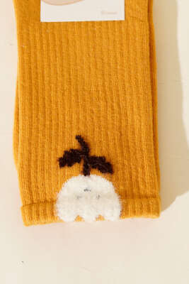 Gül Desenli Sakallı Soket Kadın Çorap Hardal - Soket Çorap