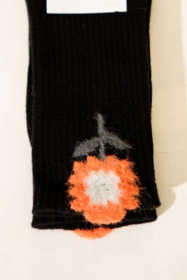 Gül Desenli Sakallı Soket Kadın Çorap Siyah - Soket Çorap