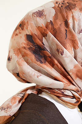 Gül Desenli Soft Eşarp Camel - Başörtüsü