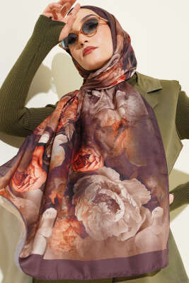 Gül Desenli Soft Şal Acı Kahve 