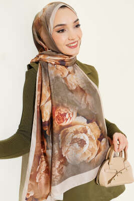 Gül Desenli Soft Şal Bej - Başörtüsü