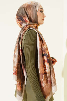 Gül Desenli Soft Şal Bej - Başörtüsü