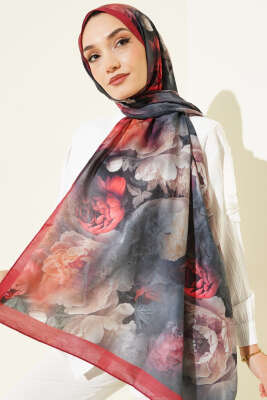 Gül Desenli Soft Şal Bordo - Başörtüsü