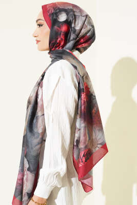 Gül Desenli Soft Şal Bordo - Başörtüsü