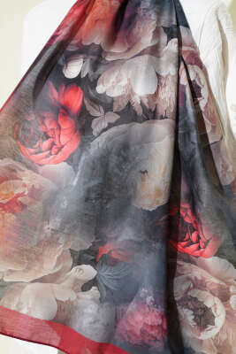 Gül Desenli Soft Şal Bordo - Başörtüsü