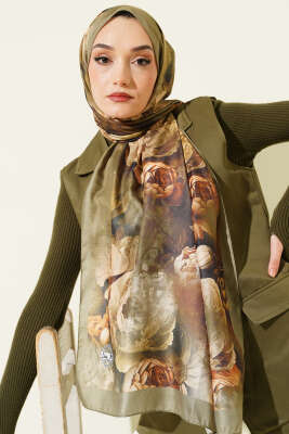 Gül Desenli Soft Şal Çağla Yeşili - Başörtüsü