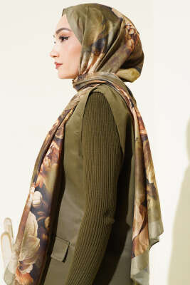 Gül Desenli Soft Şal Çağla Yeşili - Başörtüsü