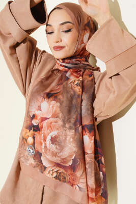 Gül Desenli Soft Şal Camel - MODA KAPRİS