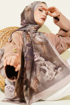 Gül Desenli Soft Şal Kum Bej - MODA KAPRİS