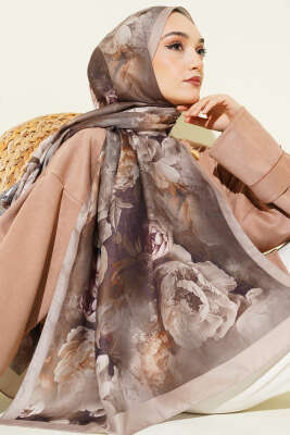 Gül Desenli Soft Şal Kum Bej - Başörtüsü