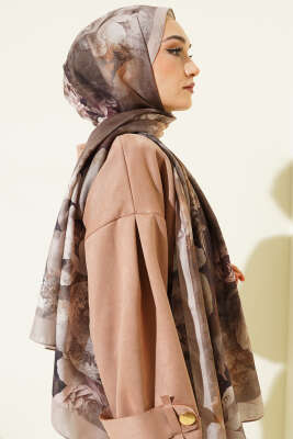 Gül Desenli Soft Şal Kum Bej - Başörtüsü