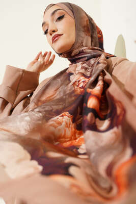 Gül Desenli Soft Şal Latte - MODA KAPRİS