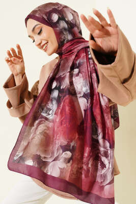 Gül Desenli Soft Şal Menekşe - MODA KAPRİS